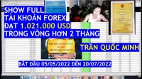 GIAO DỊCH FOREX TÀI KHOẢN LỜI 1.000.000 USD THỰC TẾ CỦA THẦY TRẦN QUỐC MINH
